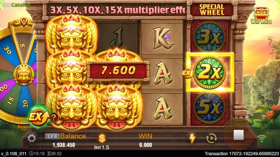 Fortune Gems multiplier reel mechanics displaying 15x bonus hit on JILISS