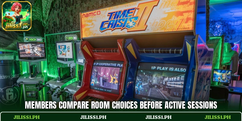 Members compare room choices before active sessions Members compare room choices before active sessions